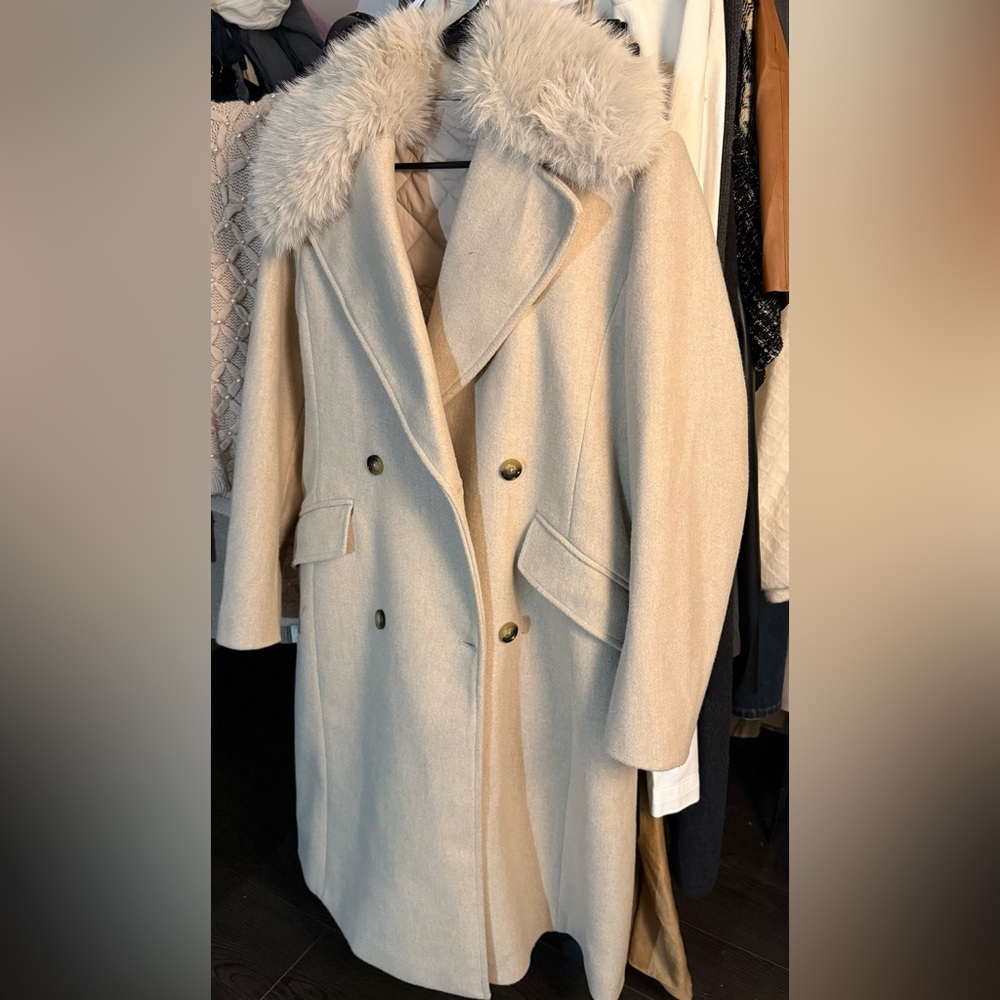 Banana Republic Beige/Cream Double-Breasted Wool Pea Coat